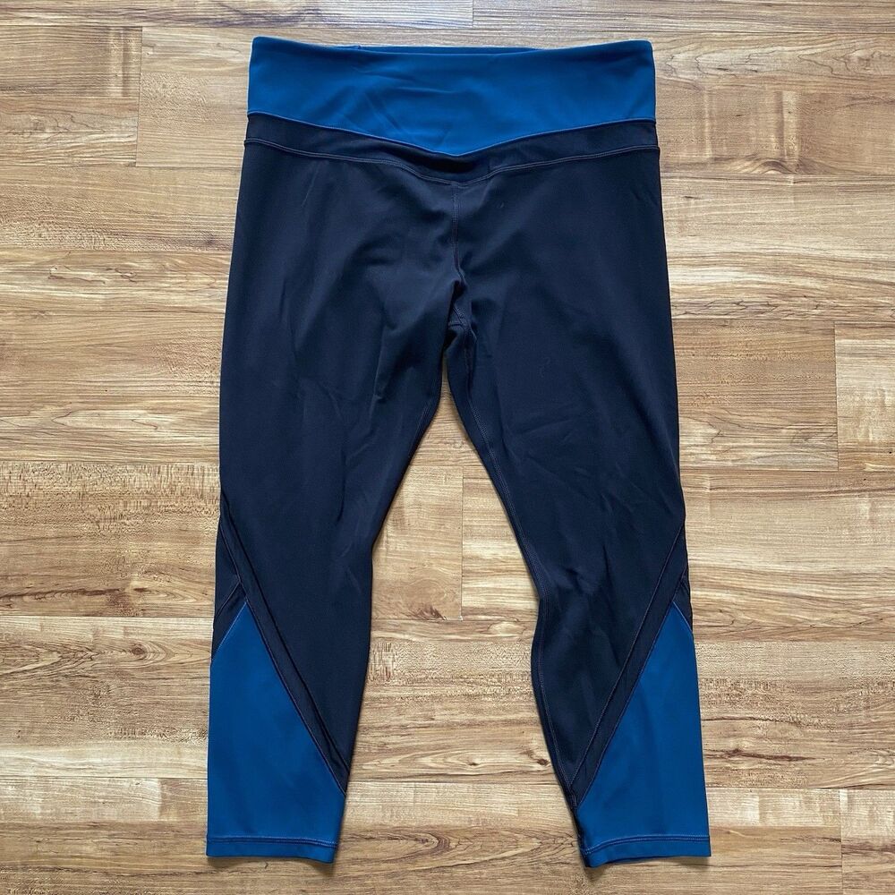 ATHLETA LP Teal Black Elevation 7/8 Crop Powervita Athleisure Workout Leggings*